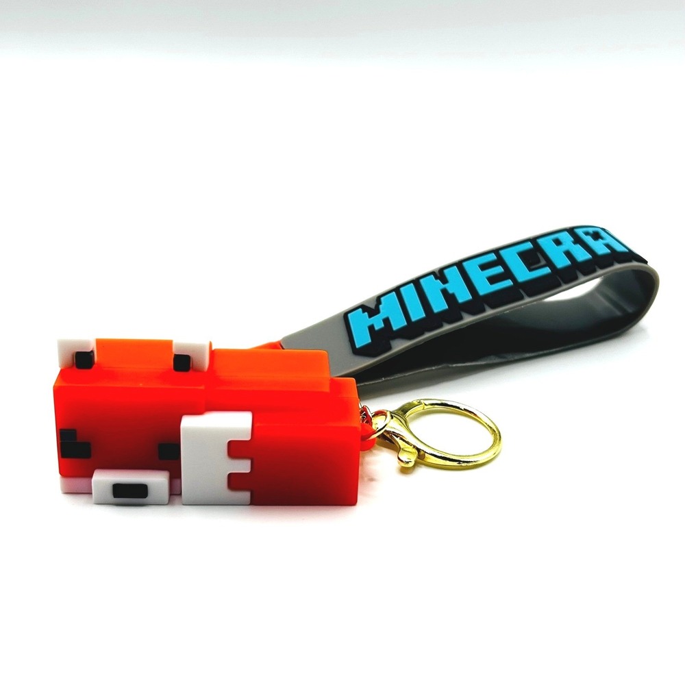 Fox Minecraft Keychain Unisex OS Orange Blue Logo Wristlet Strap Accessory